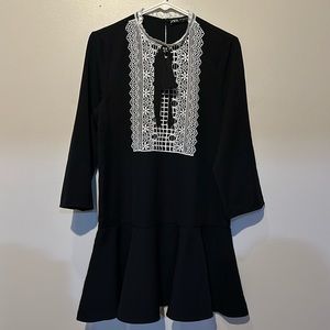 Zara black dress with white lace trim